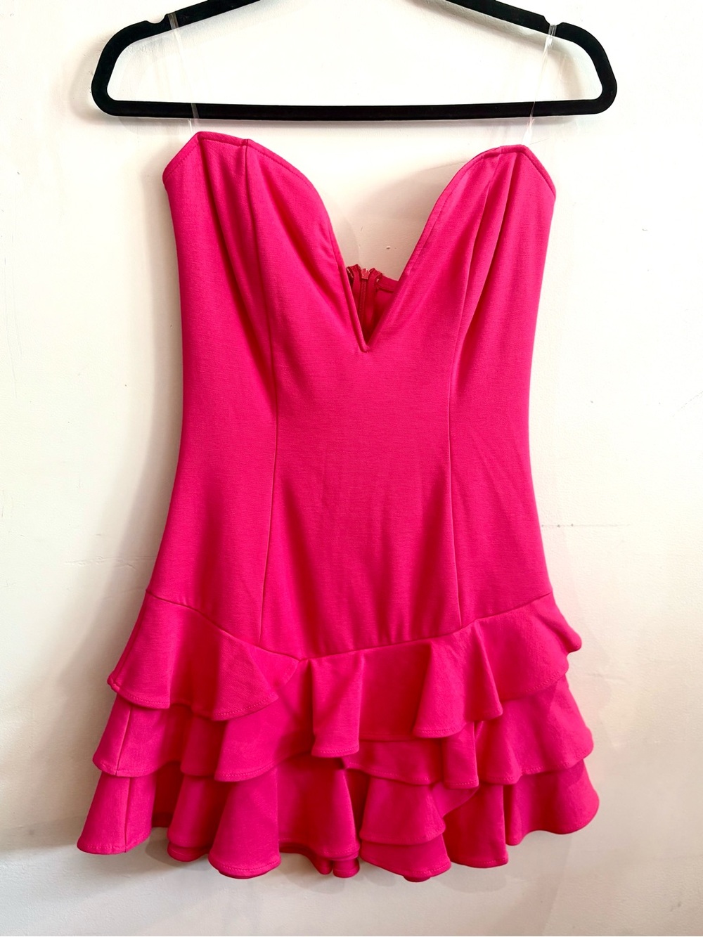 Mystic Strapless Hot Pink Ruffle Mini Dress